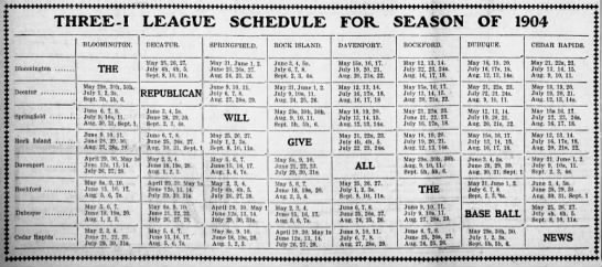 1904 Three-I League schedule - 