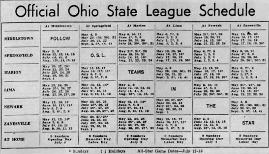 1944 Ohio State League schedule - 