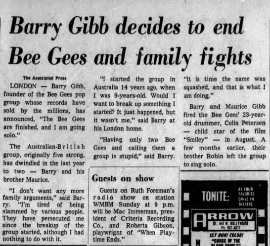 Bee Gees breakup 1969 - 