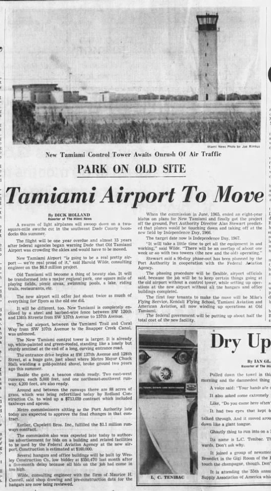 Park On Old Site: Tamiami Airport To Move - 