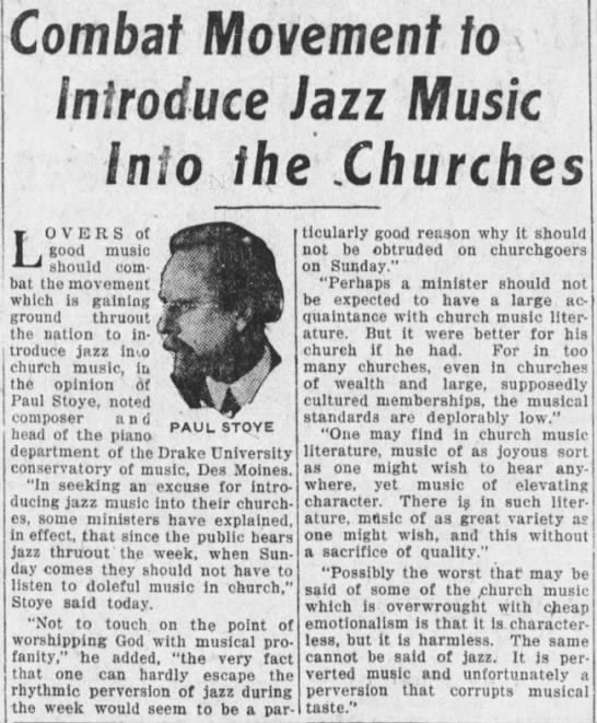 Composer expresses opposition to jazz music being played in churches - 