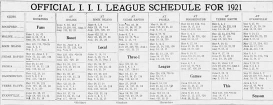 1921 Three I League schedule - 
