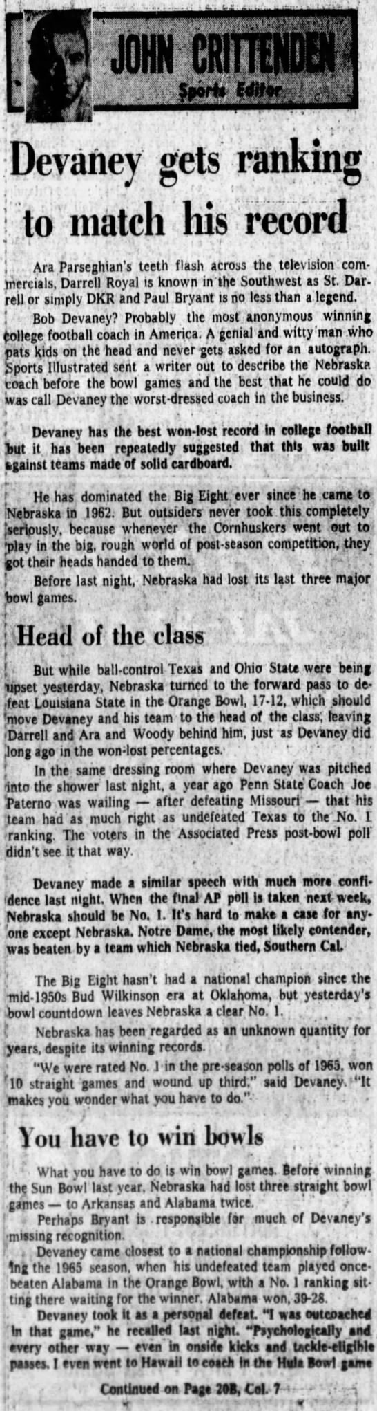 1971 Orange Bowl, Crittenden column - 