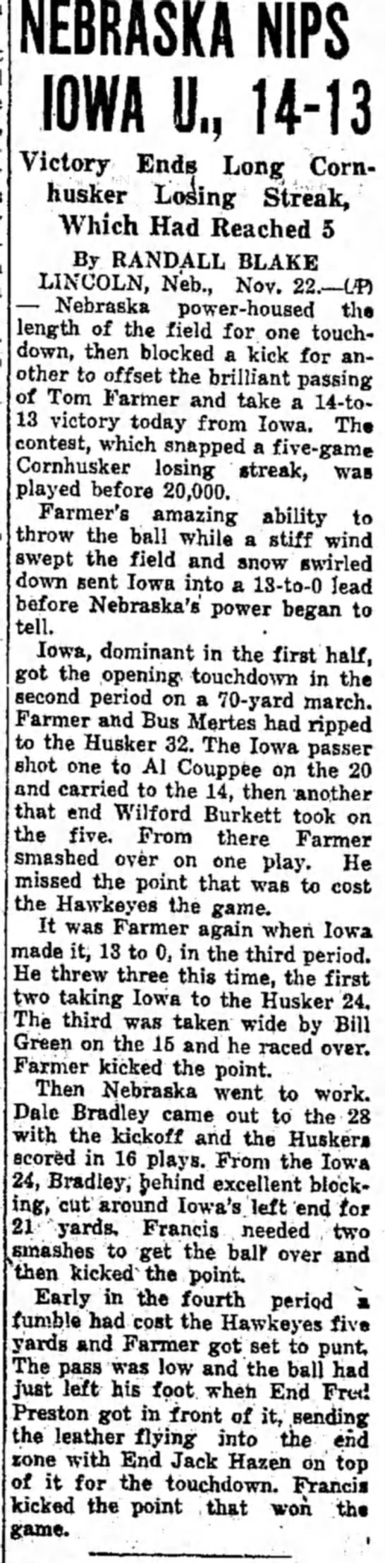 1941 Nebraska-Iowa football AP - 