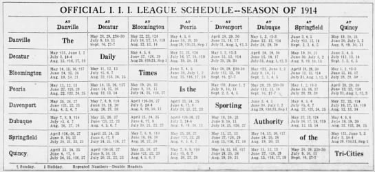 1914 Three-I League schedule - 