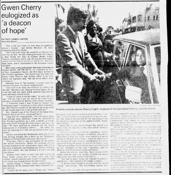 James Cherry's wife, Gwen Cherry's Obit and article about her funeral, family and career - 