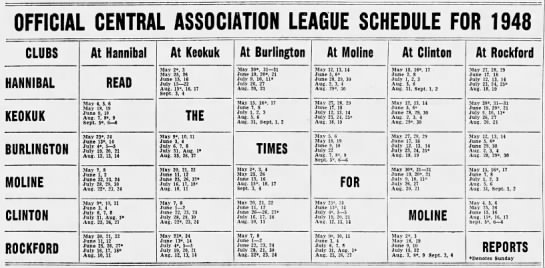 1948 Central Association schedule - 