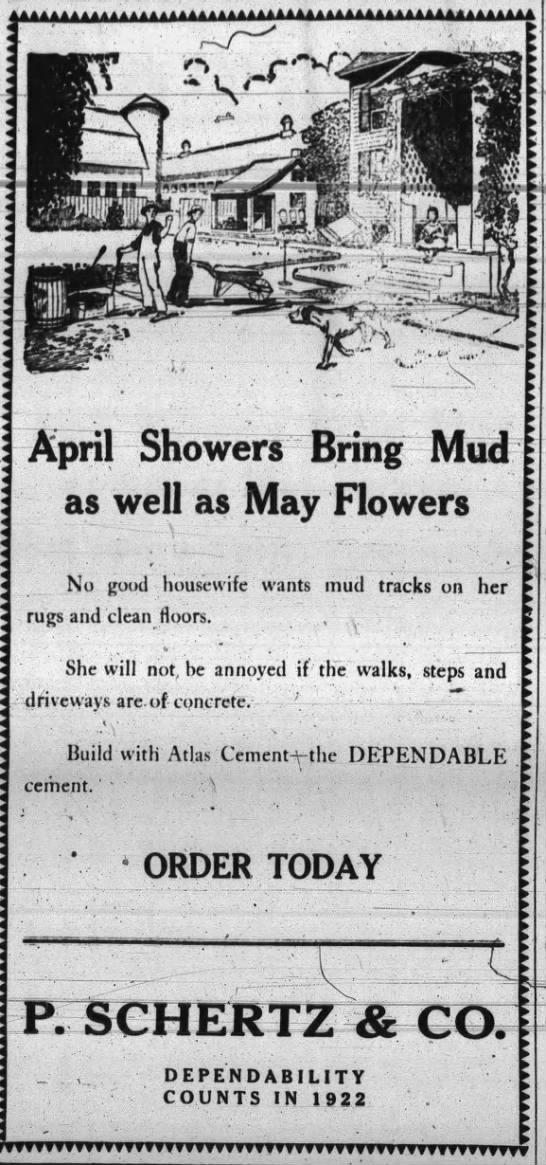 "April showers bring mud" (1922). - 