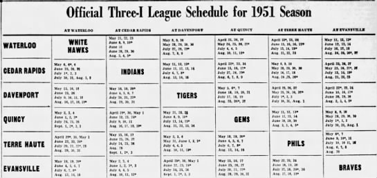 1951 Three-I League schedule - 