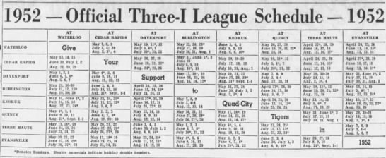 1952 Three-I League schedule - 
