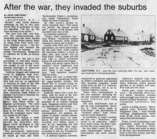 New Suburbs Built Following WWII - 