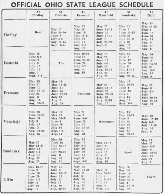 1937 Ohio State League schedule - 