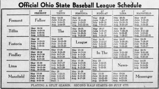 1941 Ohio State League schedule - 