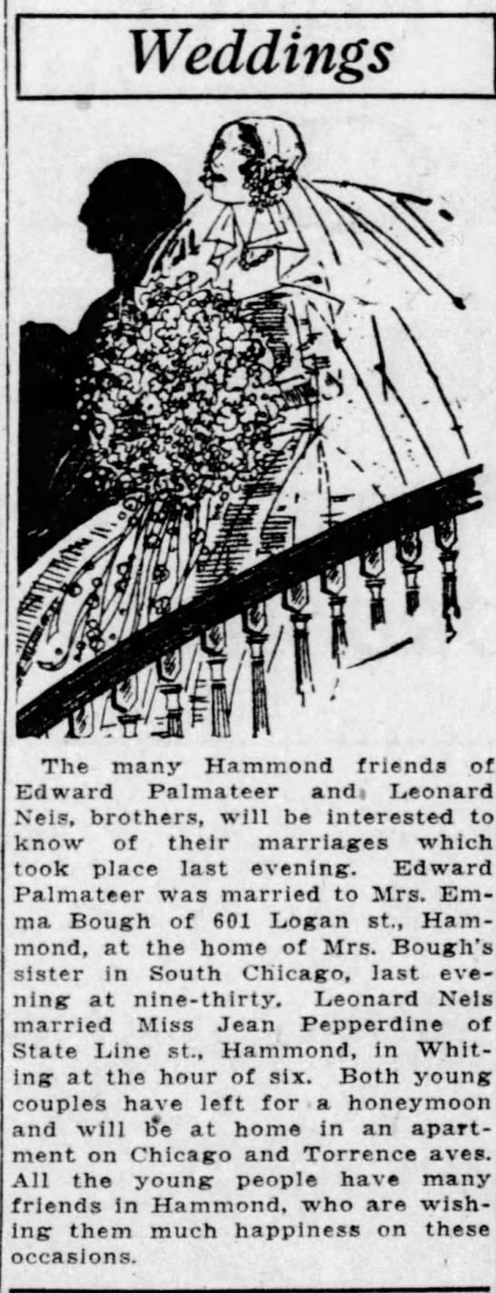 Edward Palmateer married Mrs Emma Bough - 3 June 1927 - 