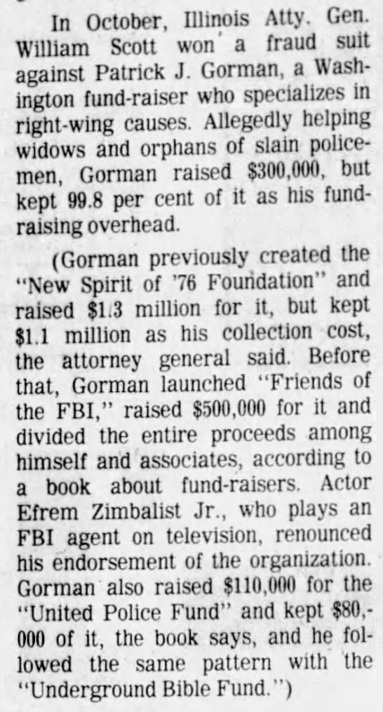 Patrick J. Gorman, Fraud, Fundraising - 