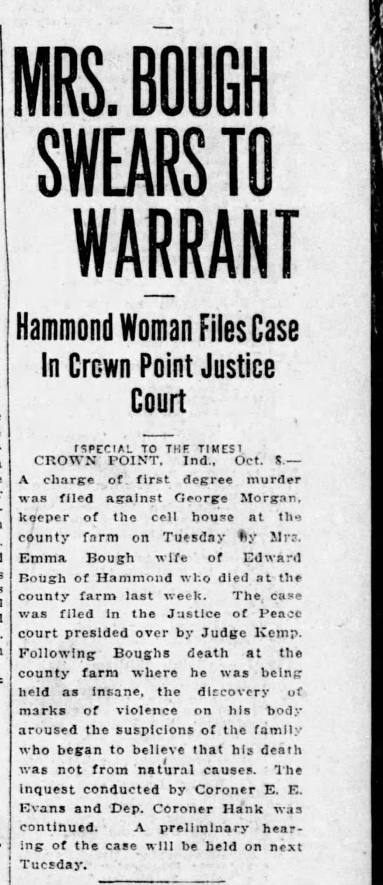 Mrs Bough swears to warrant - 8 October 1924 - 