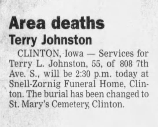 QC Times 07 Oct 1997. Terry Johnston - 