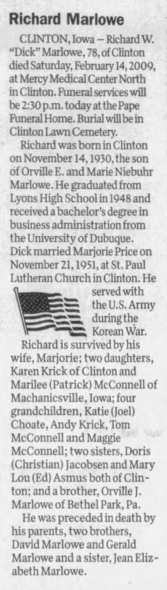 Obituary: Richard W. "Dick" Marlowe - 