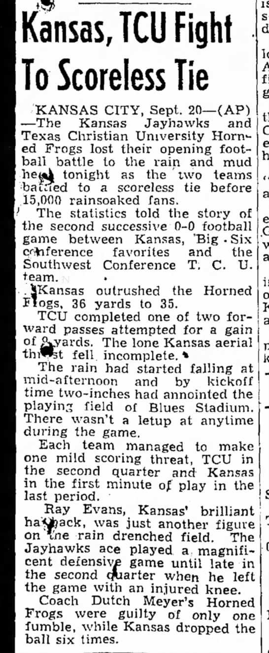 Kansas, TCU Fight To Scoreless Tie - 