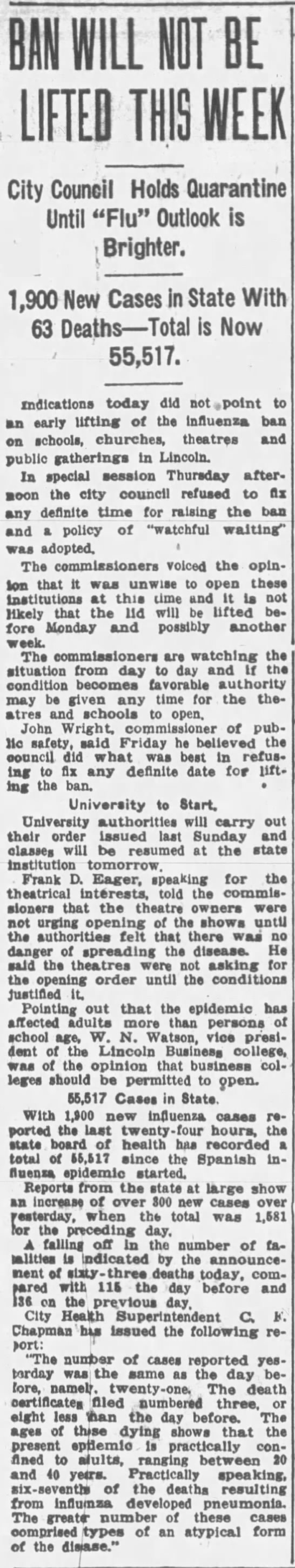 1918 delay in lifting of flu precautions - 