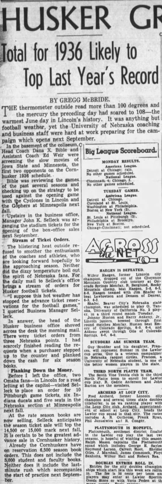 1936 Nebraska football ticket sales - 
