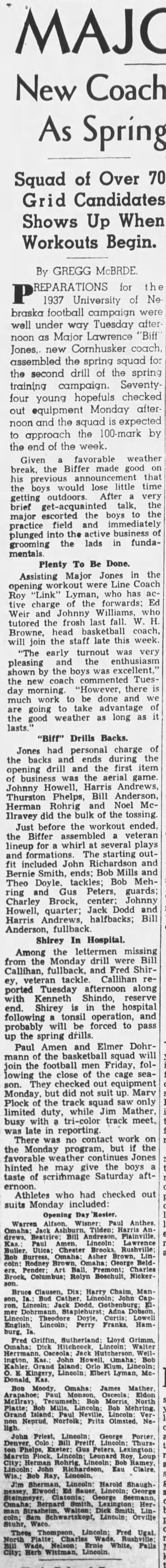 1937 Spring drills under Biff Jones - 