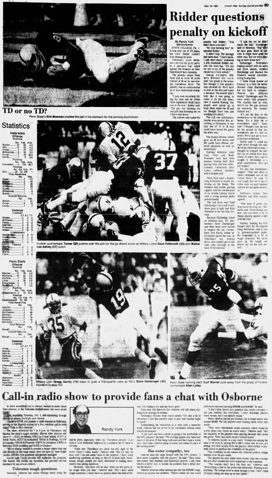 1982 Nebraska-Penn State football, LJS3 - 