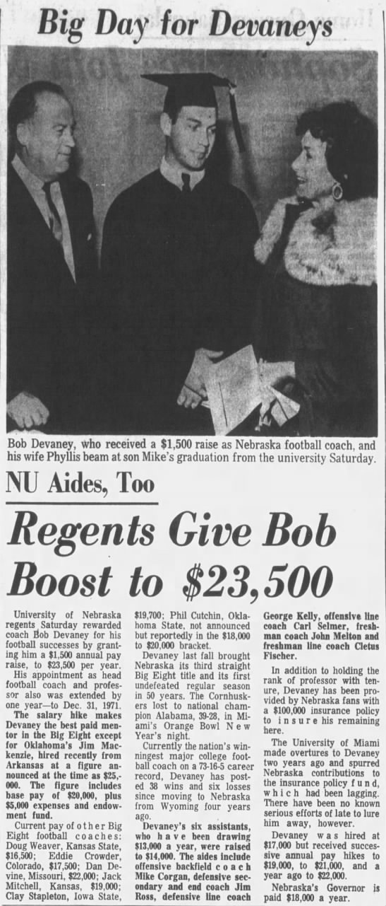 1966 pay raise for Bob Devaney - 