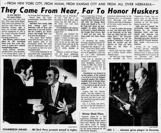 1971.01.18 Nebraska football awards banquet story - 