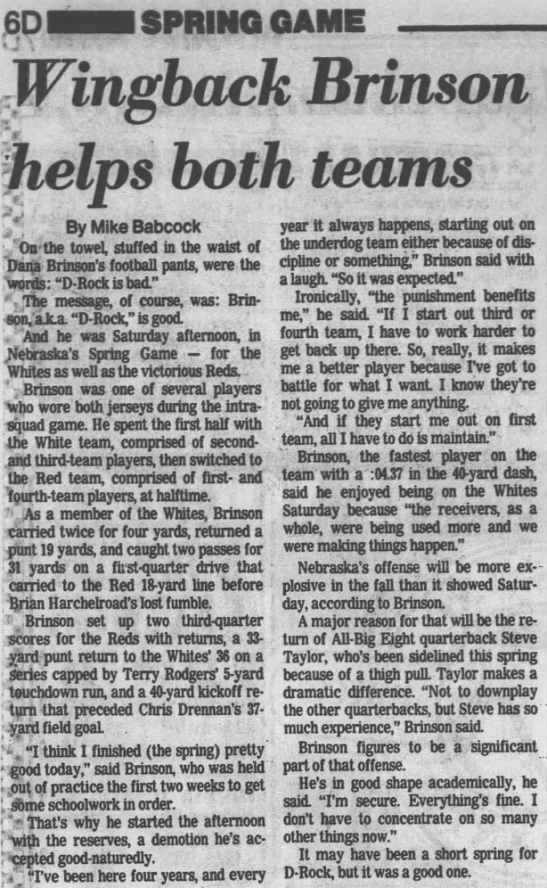 1988 Nebraska spring game Brinson - 