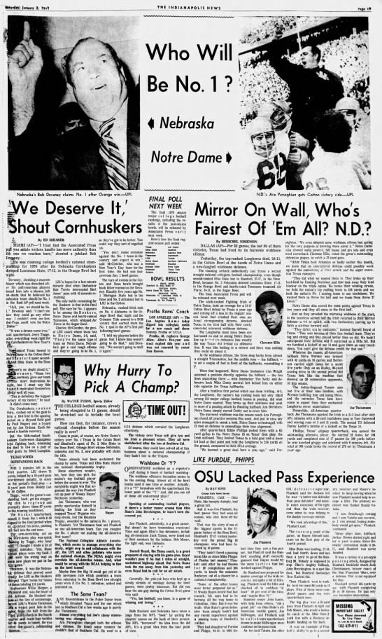 1971 Orange Bowl, Indianapolis News - 
