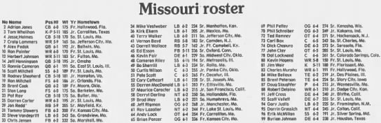 1986 Missouri football roster - 