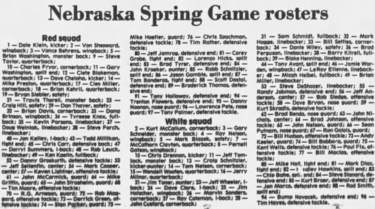 1986 Nebraska spring game rosters - 