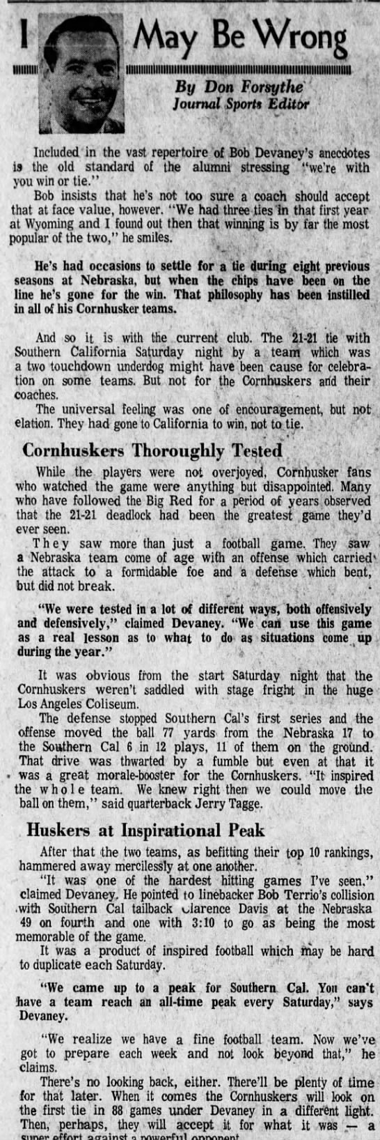 1970 USC game, Forsythe column - 