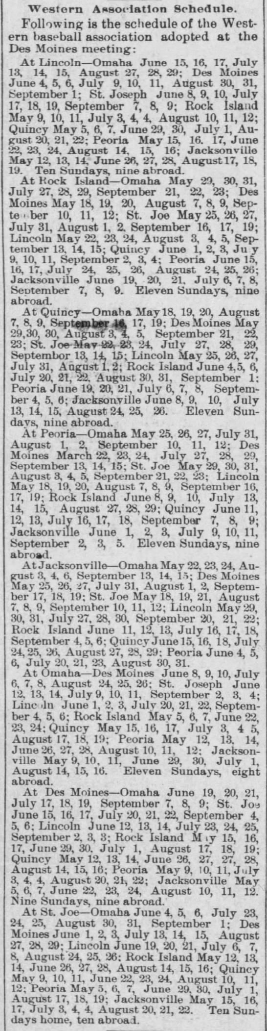 1895 Western Association schedule - 