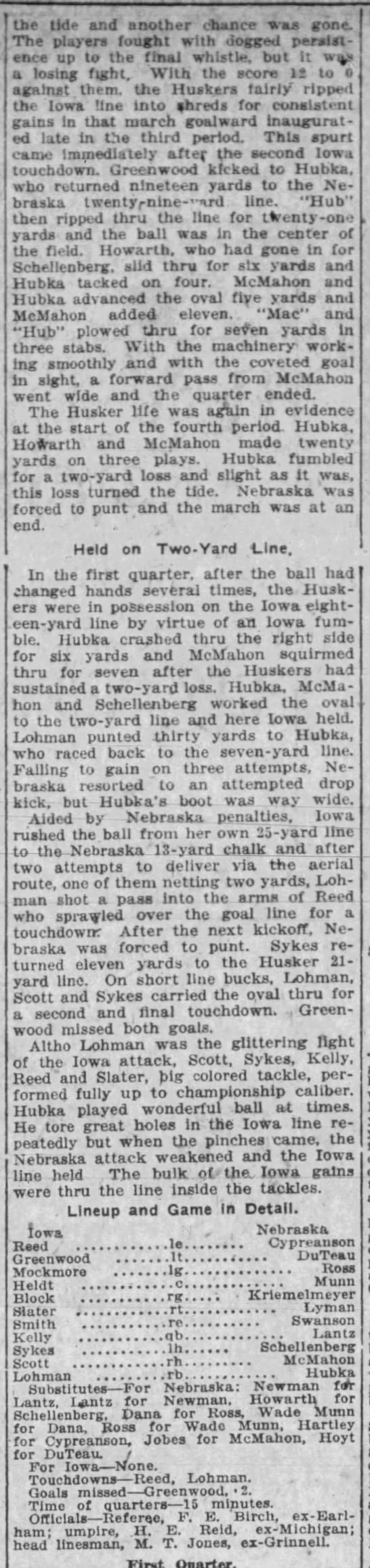 1918 Iowa at Nebraska football, NSJ2 - 