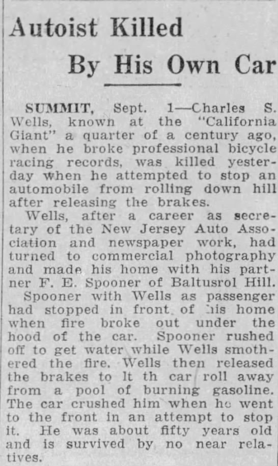 Autoist Killed By His Own Car
Charles S. Wells - 