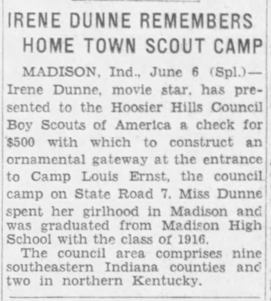Irene Dunne - Camp Louis Ernst Boy Scout's gate - 