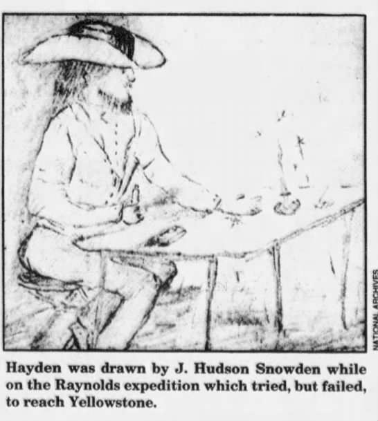 Drawing of Ferdinand Hayden, whose 1871 survey helped convince Congress to create Yellowstone Park - 