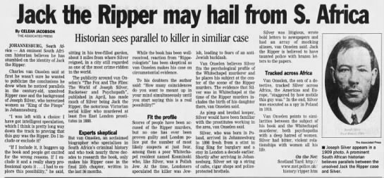 Historian believes Jack the Ripper may have come from  South Africa, 2007 - 