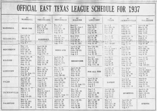 1937 East Texas League schedule - 