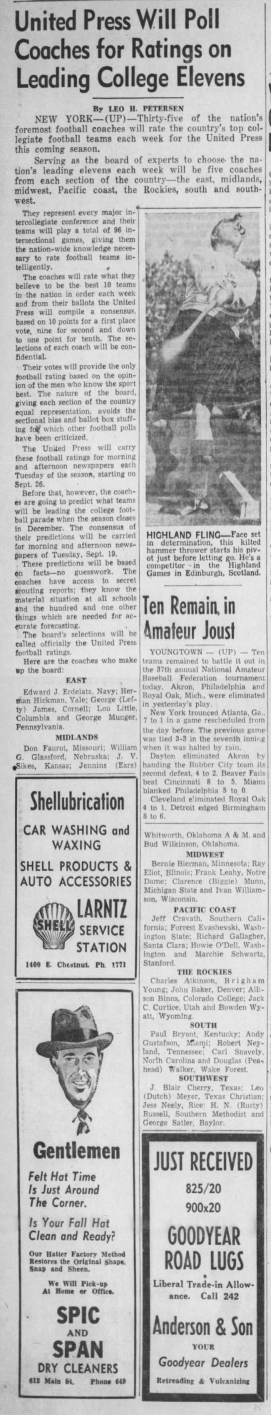 1950 UP Coaches Poll announcement - 