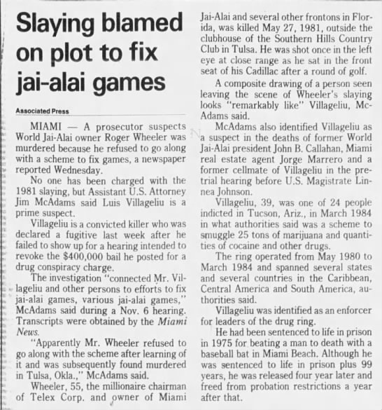 Slaying blamed on pilot to fix jai-alai games - 