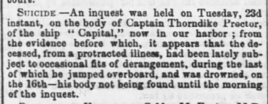 Captain Thorndike Proctor suicide 8 Dec 1849 - 