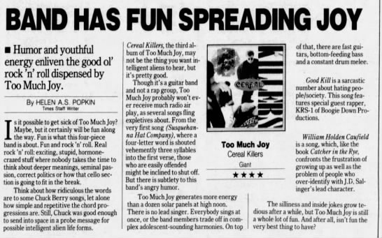 "Band has fun spreading joy," St. Petersburg Times, 19 Apr 1991 - 
