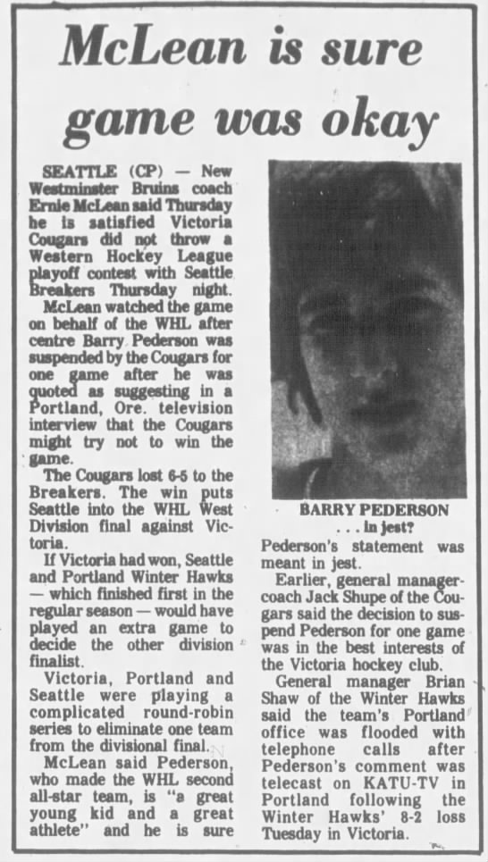 April 11, 1980 Pederson throw gm comment - 