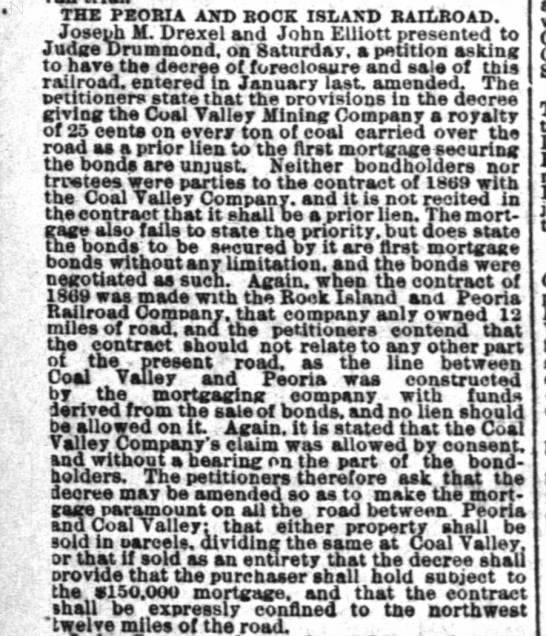 Peoria and Rock Island Railroad 26 Feb 1877 Chicago paper called the Inter Ocean - 