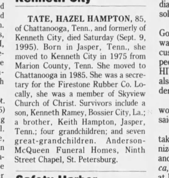 Obituary of Hazel Hampton Tate