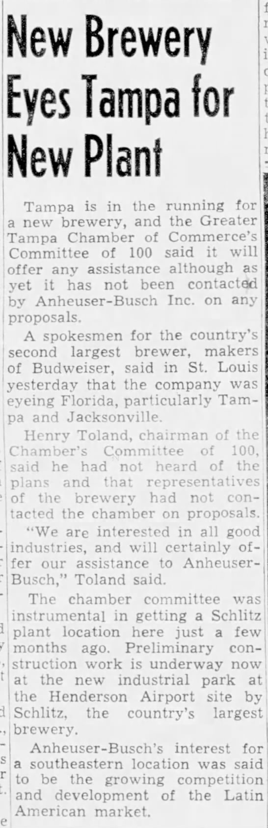 Busch Brewery plans for land acquisition in more detail on April 12, 1957. - 