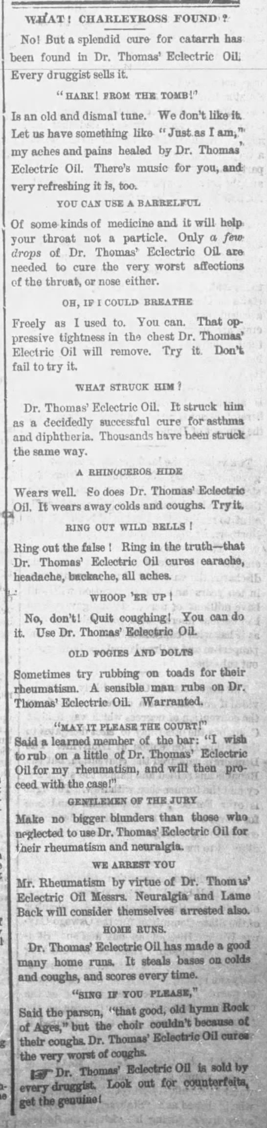 Dr. Thomas' Eclectric Oil ad (1883) - 